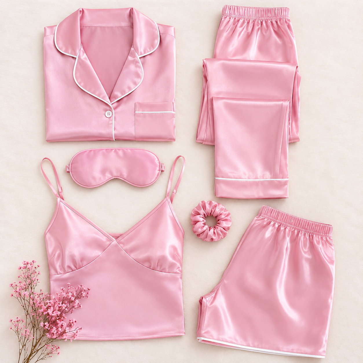5 IN 1 SILK NIGHT SUIT SET