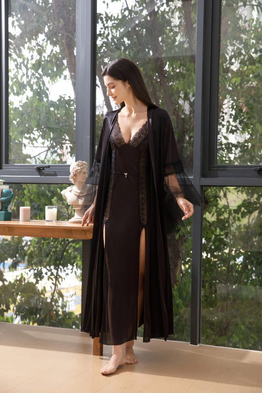 Luxury 2 pcs Long Inner And gown Nighty with Robe