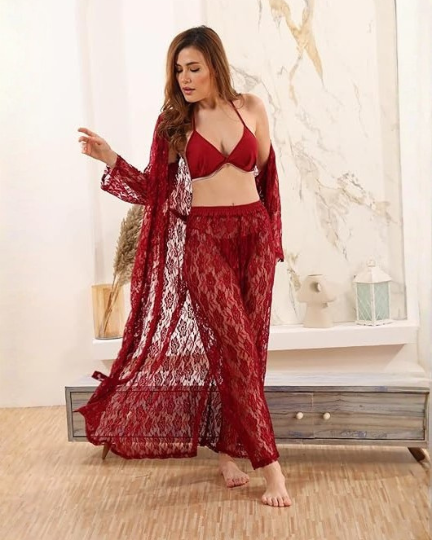 Premium 4-Piece Floral Net Nighty Set