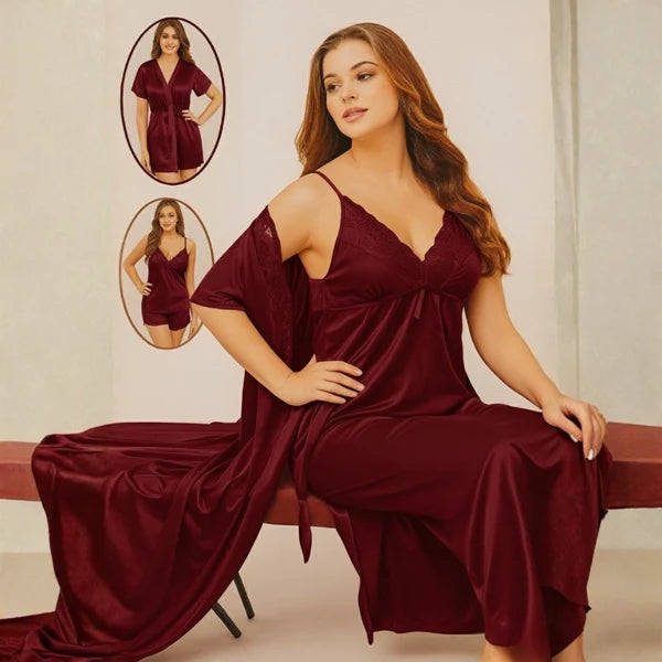 Premium Satin Sleepwear Set with Lace Camisole