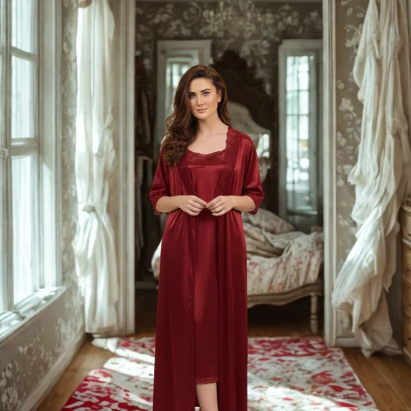 Style Haven Premium Satin Lace Robe