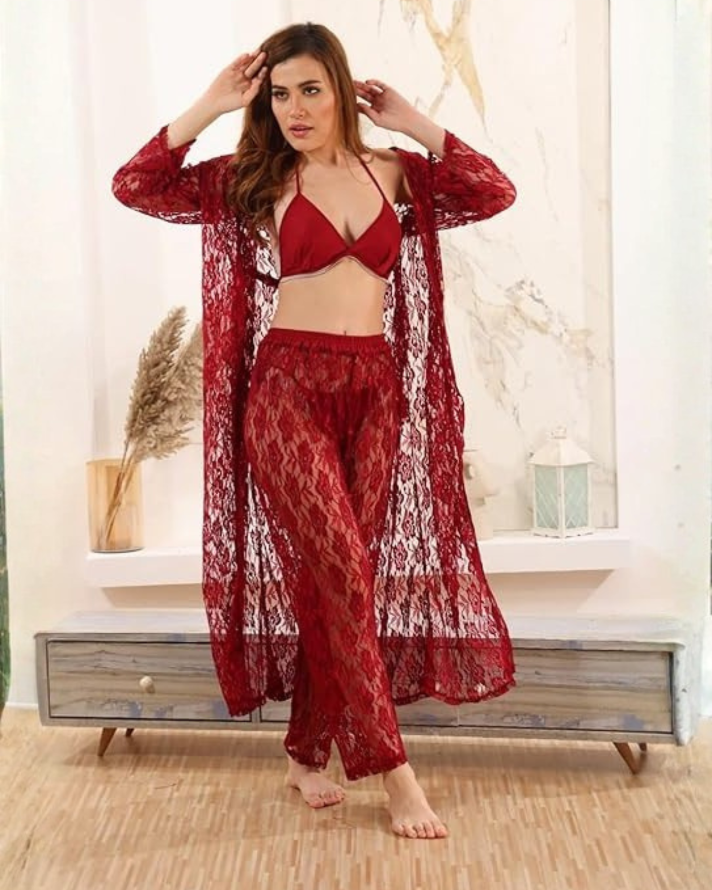 Premium 4-Piece Floral Net Nighty Set
