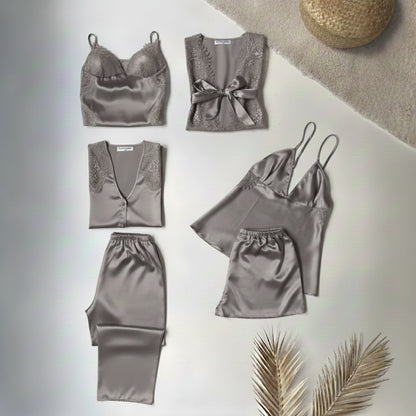 6 Piece Luxury Silk Nightwear Set