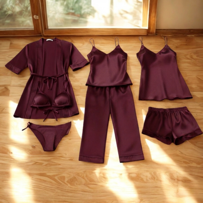 7 Piece Luxury Silk Nightwear Set