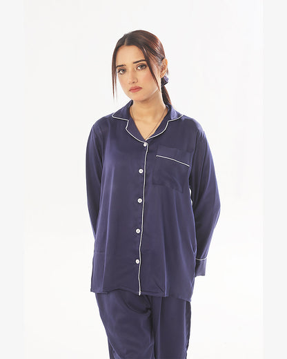 Plain With Contrast Piping Pajama Suit