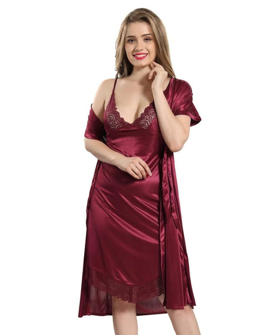 3-Piece Silk-Satin Nightwear & Lingerie Set