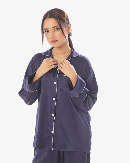 Plain With Contrast Piping Pajama Suit