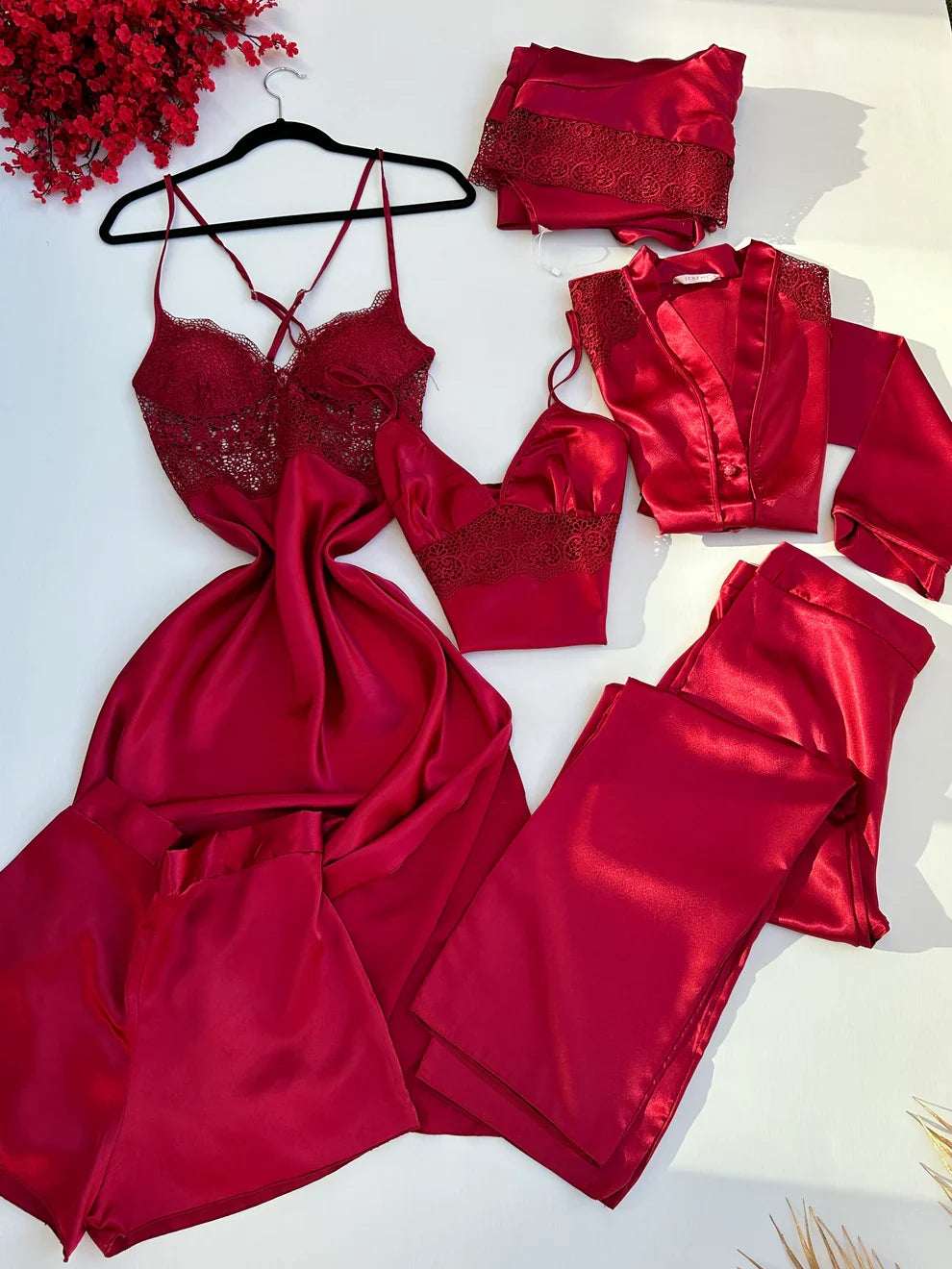 6 Piece Luxury Silk Nightwear Set