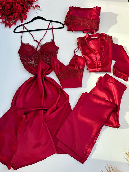 6 Piece Luxury Silk Nightwear Set