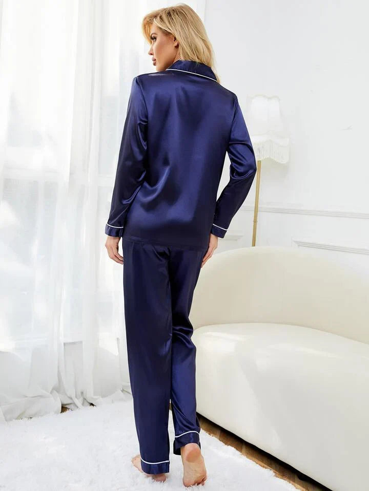 Mahroon 100% Pure Silk Pajama Set | Contrast Piping