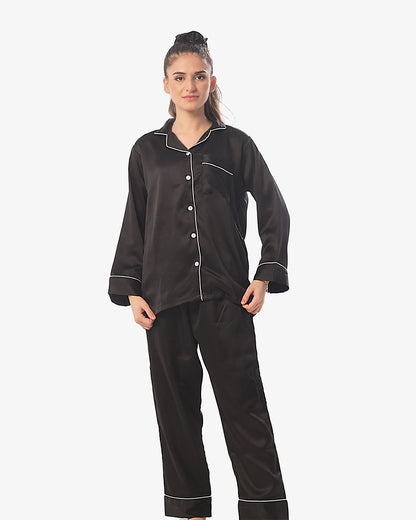 Plain With Contrast Piping Pajama Suit