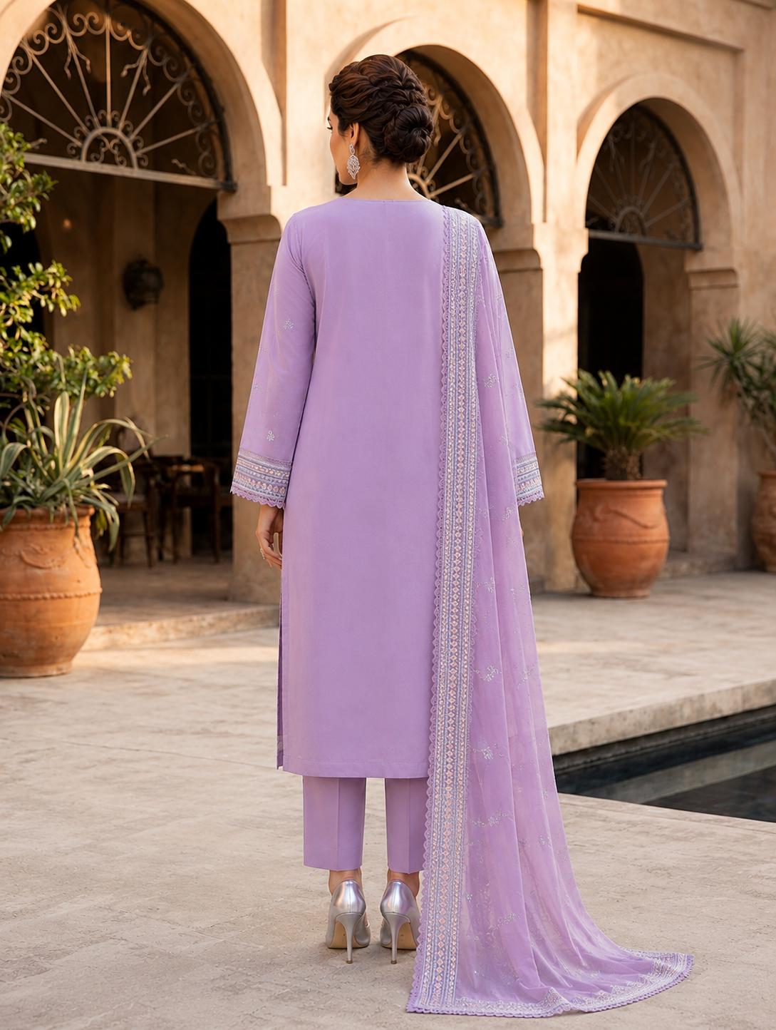 Lilac Embroidered 3-Piece Lawn Suit with Organza Dupatta