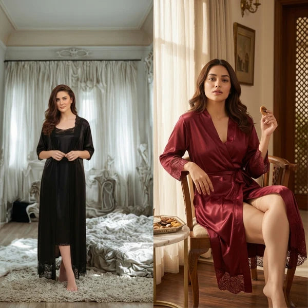 Style Haven Premium Satin Lace Robe