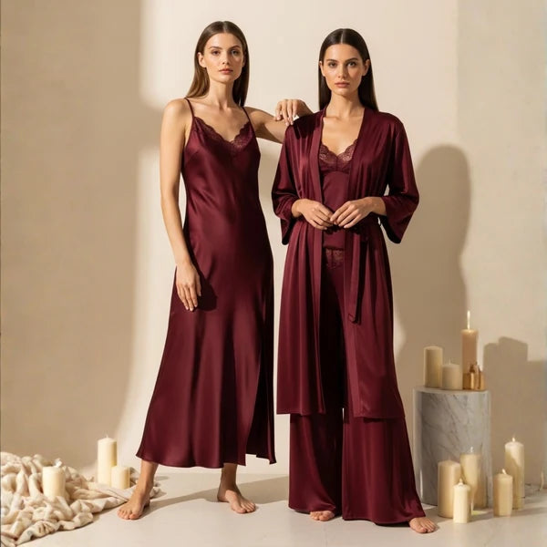 Premium Satin Sleepwear Set with Lace Camisole