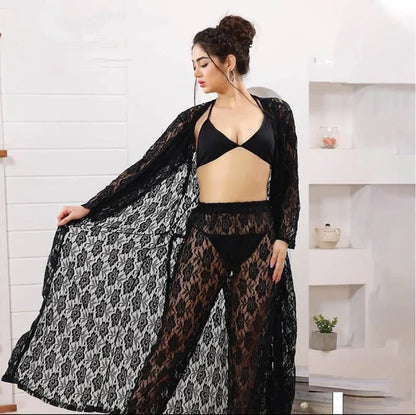 Premium 4-Piece Floral Net Nighty Set