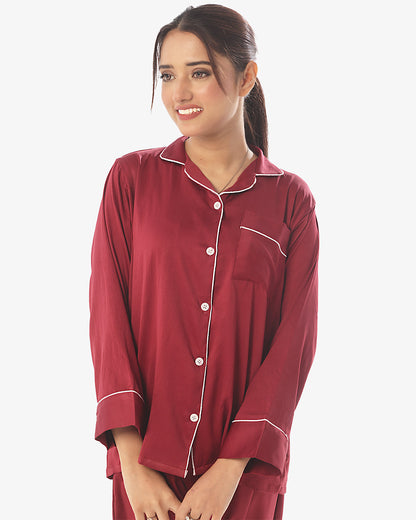 Plain With Contrast Piping Pajama Suit